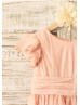 Short Sleeves Pink Chiffon Knee Length Flower Girl Dress